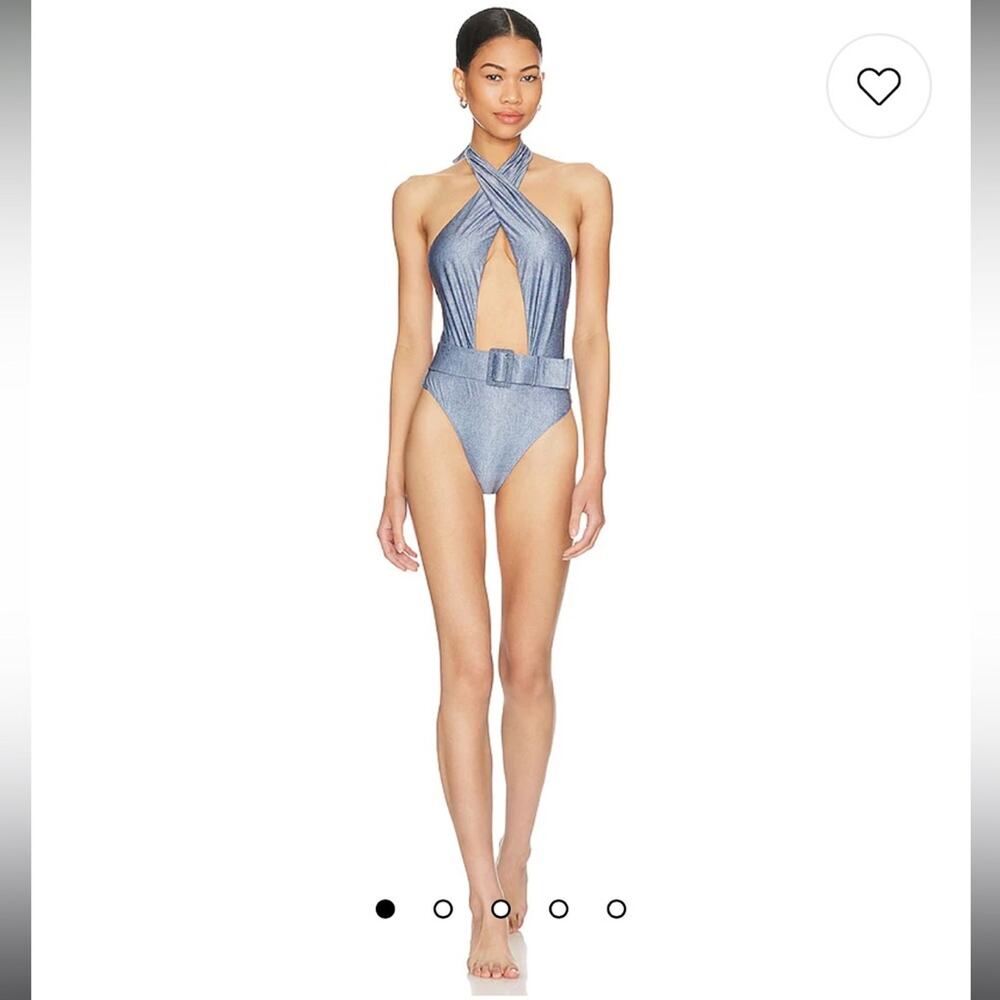 PQ swim Alex indie blue belted one piece bikini swimwear size small NEW